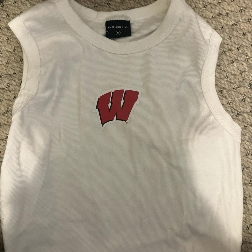 White and red University of Wisconsin tank top
